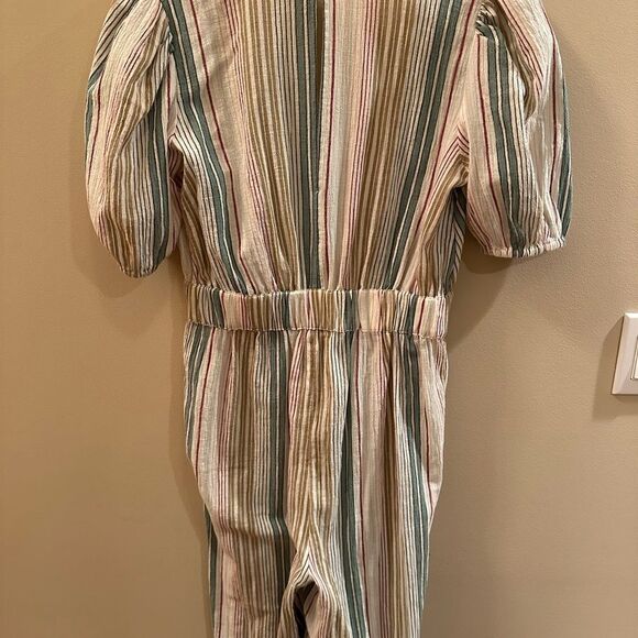 Loft Beach Striped Tie Front Wide Leg Jumpsuit Puff Sleeve Small - Picture 6 of 6